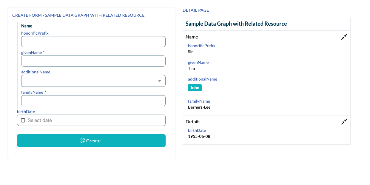 Sample Data Graph with Related Resource rendered by Elody