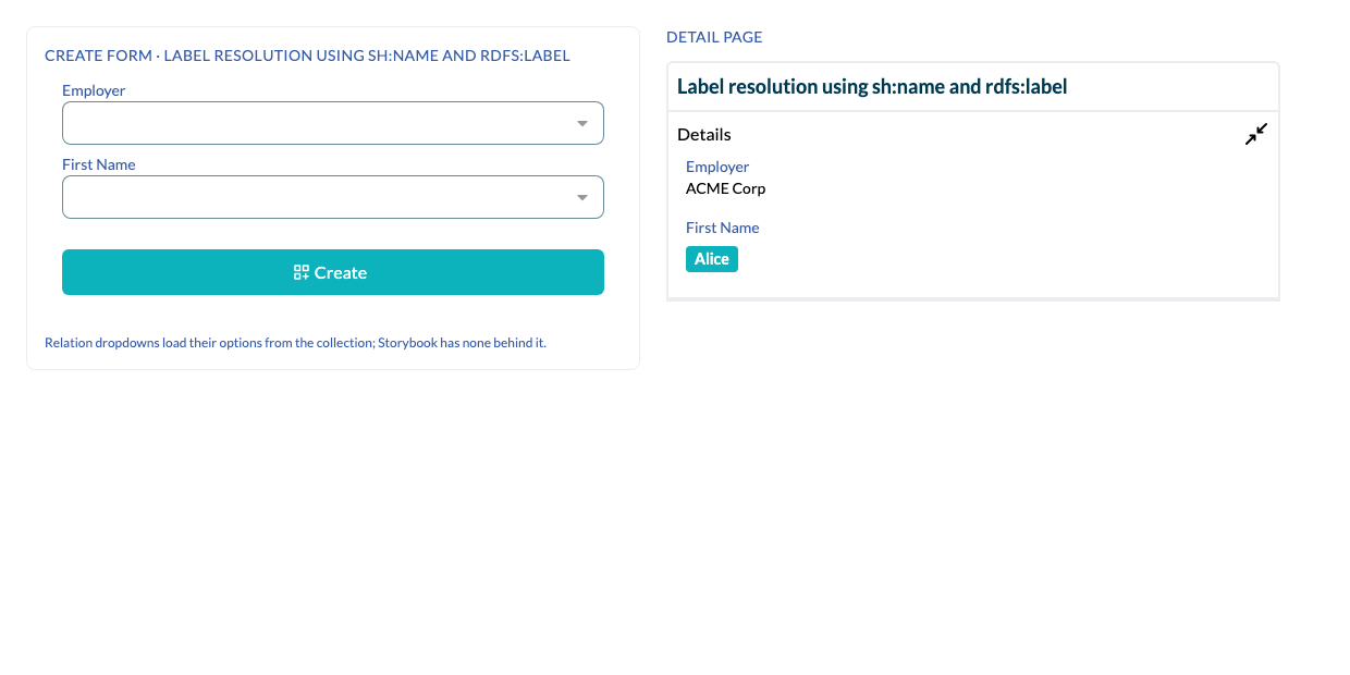 Label resolution using sh:name and rdfs:label rendered by Elody