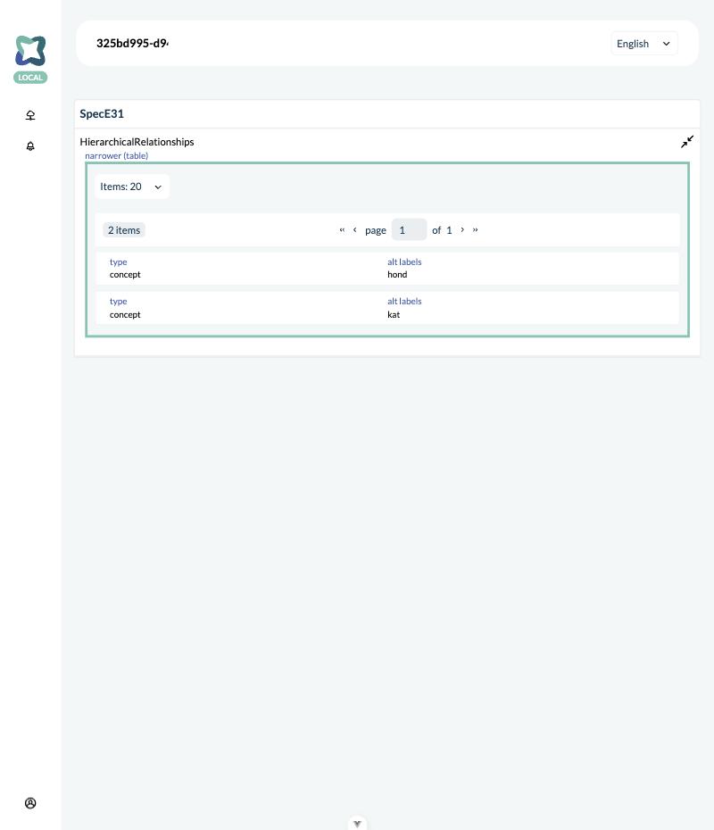 Example 31 in a running client: the narrower concepts of a concept, as a list in the panel